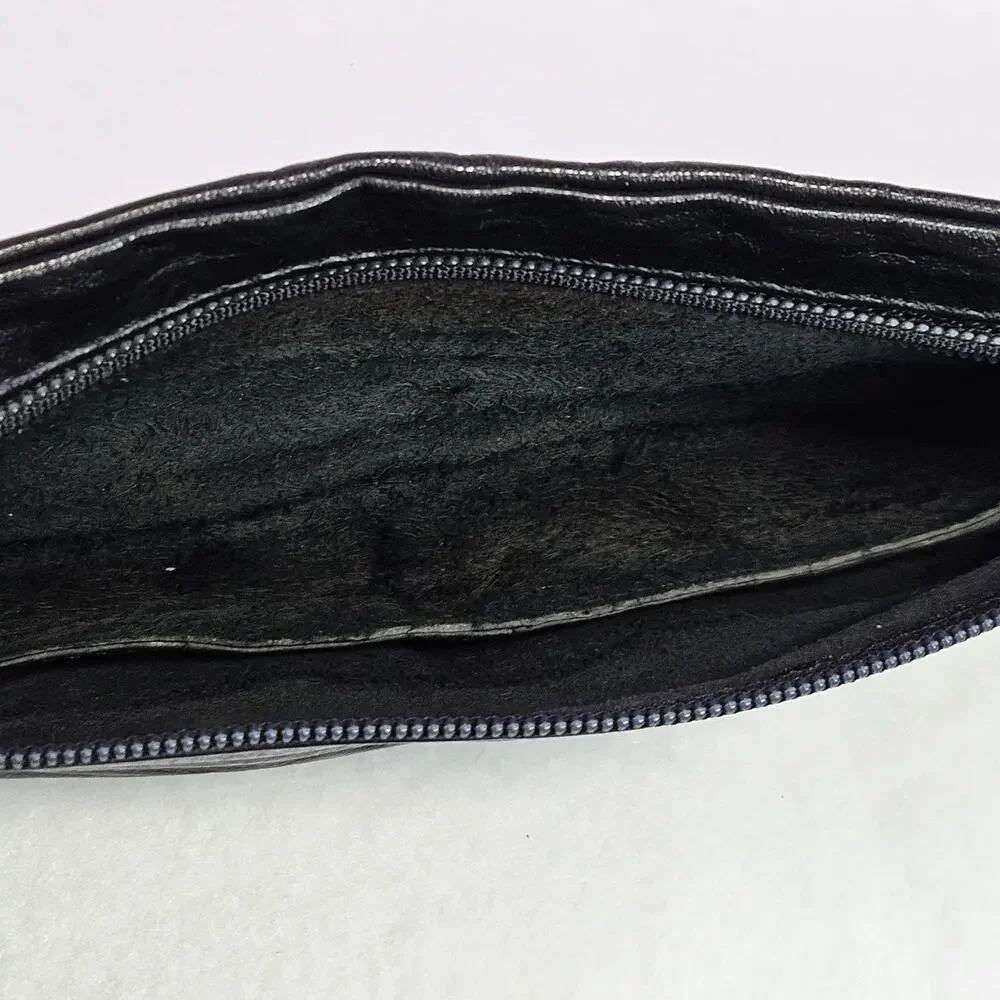 VTG Brazilian Leather Money Belt S Black Zippered Pouch Wide Biker Goucho Travel